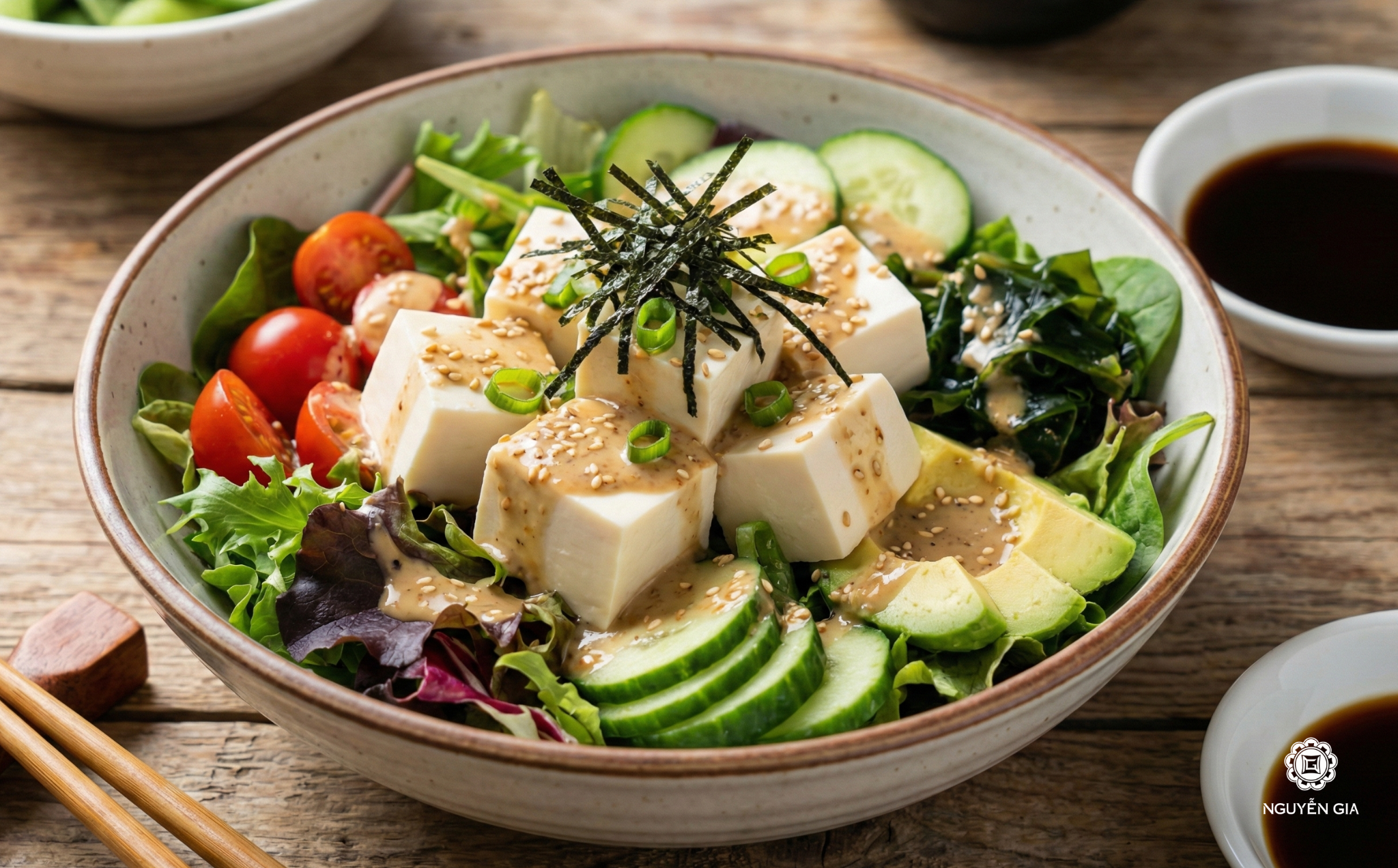Salad Tofu là một món ăn đơn giản nhưng rất bổ dưỡng, kết hợp giữa đậu hũ mềm mịn và các loại rau