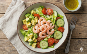Salad trộn bơ và tôm là các món salad cho người giảm cân