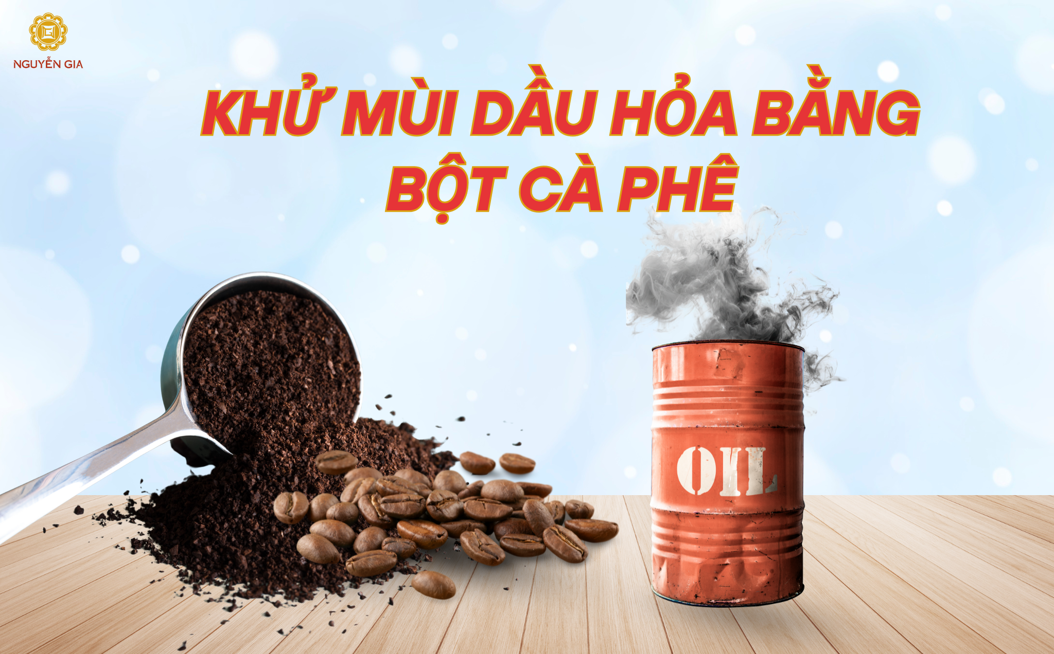 Bã cà phê sẽ hấp thụ mùi dầu hỏa và giúp không gian trong phòng có mùi thơm dễ chịu hơn.