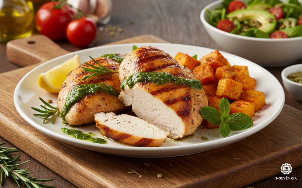 Ức gà không chứa carbohydrate, do đó nó không gây ra các cơn đột biến đường huyết sau khi ăn