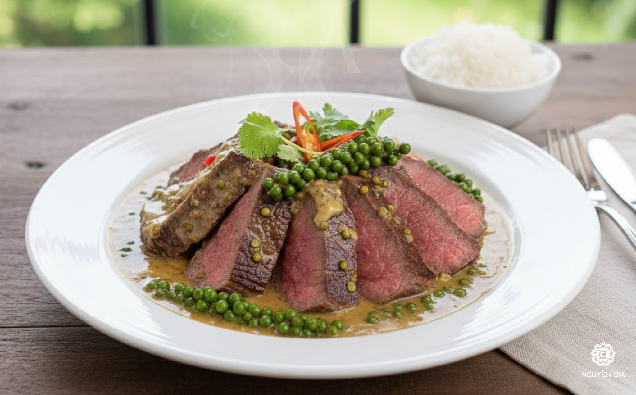 Thăn bò sốt tiêu xanh chính là lựa chọn đẳng cấp với nước sốt sánh mịn, sang trọng