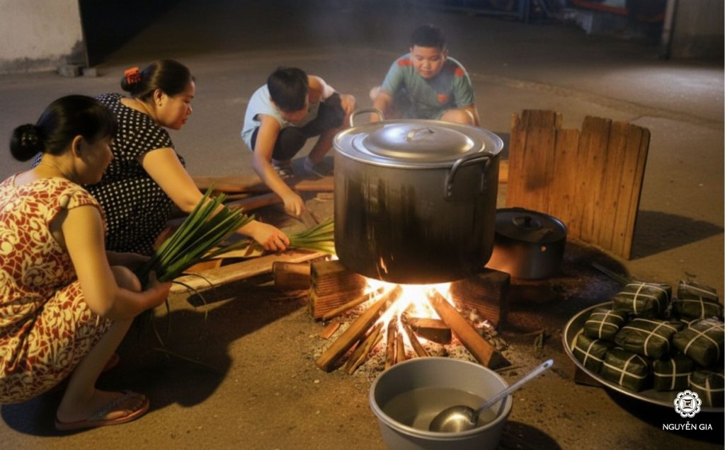 Quy trình luộc bánh chưng 10 tiếng "thử lửa"