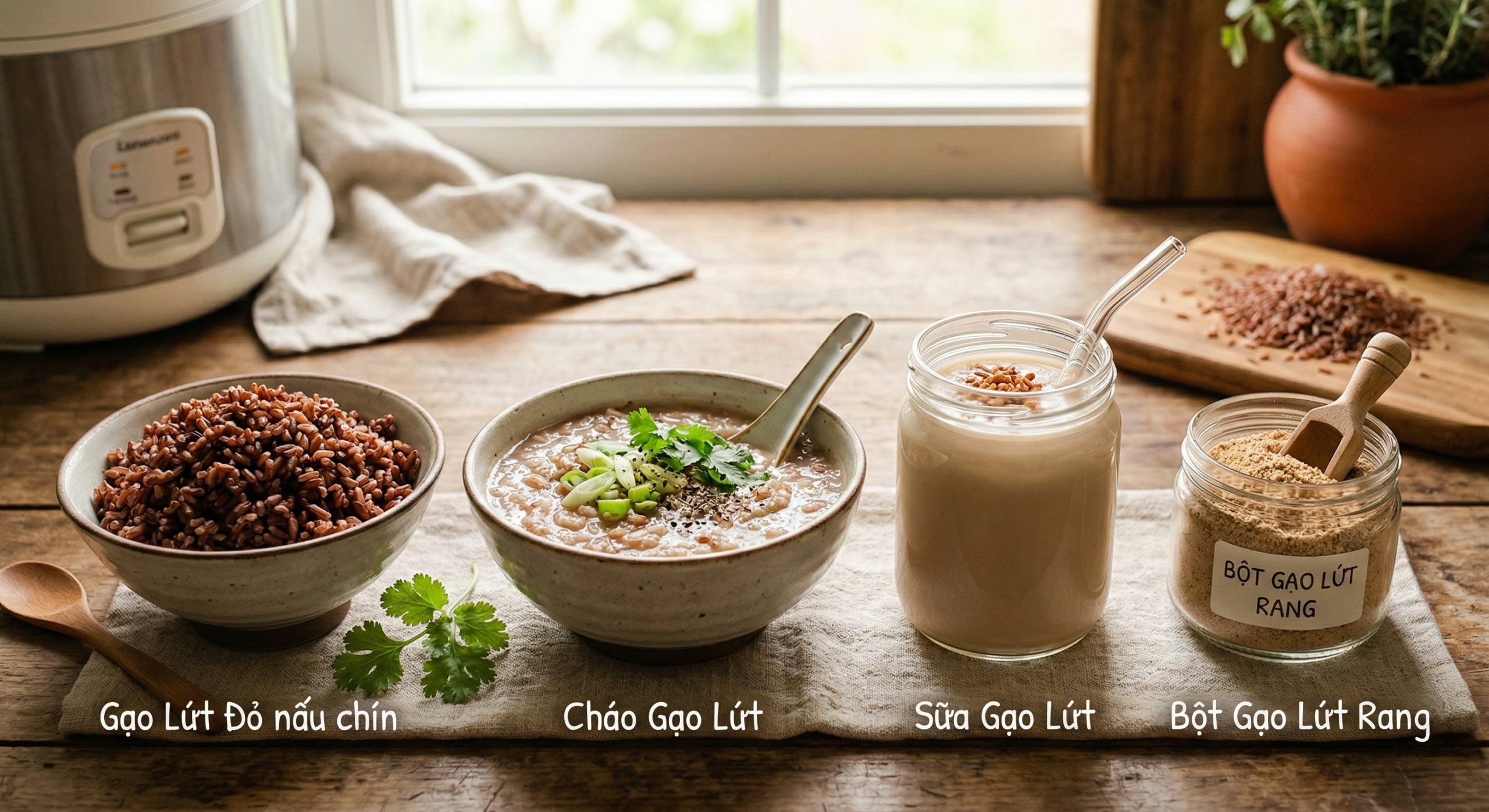 Mẹ bầu có thể chế biến gạo lứt đa dạng như nấu cơm, nấu cháo, làm sữa, hay làm bột gạo lứt rang